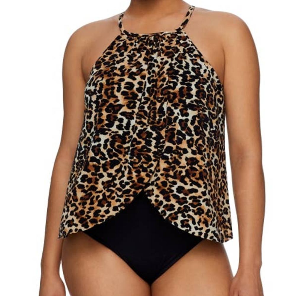Magicsuit NWT Leopard Aubrey One Piece Halter Swimsuit Size 10 Wireless A-D Cup